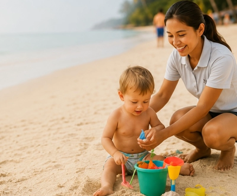 Filipino nanny on the beach in Boracay