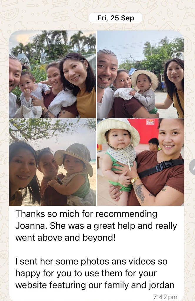 Instagram story review for Joanna and Boracay Nannies